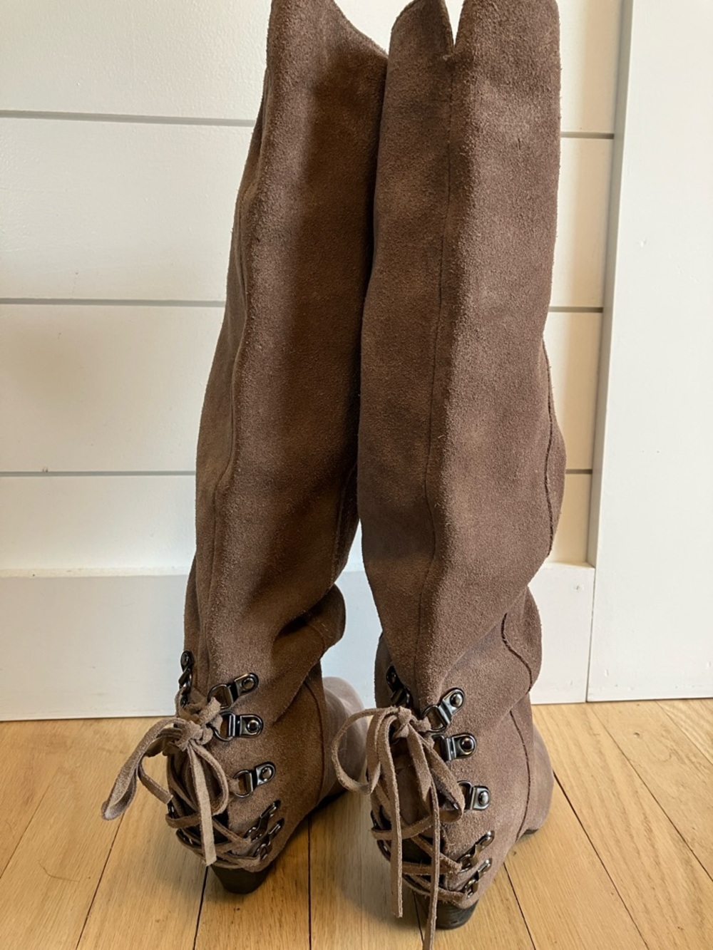 Naughty Monkey Tall Brown Suede Lace-Up Boots 7.5
